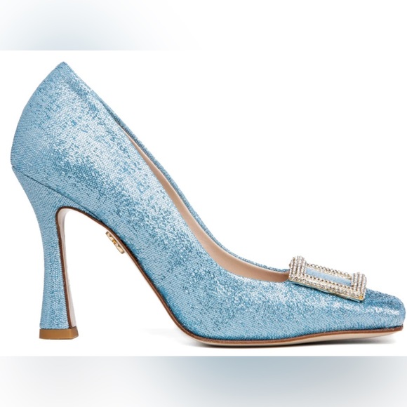 Beautiisoles DAISY SKY BLUE METALLIC 7 Crystal buckle rhinestones Italy. NWOT - Picture 2 of 12